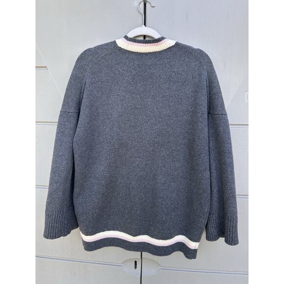 Maje Wool Varsity Cardigan Button Up Collegiate |Sz 1 US Small Grey Pink Preppy - Picture 9 of 15